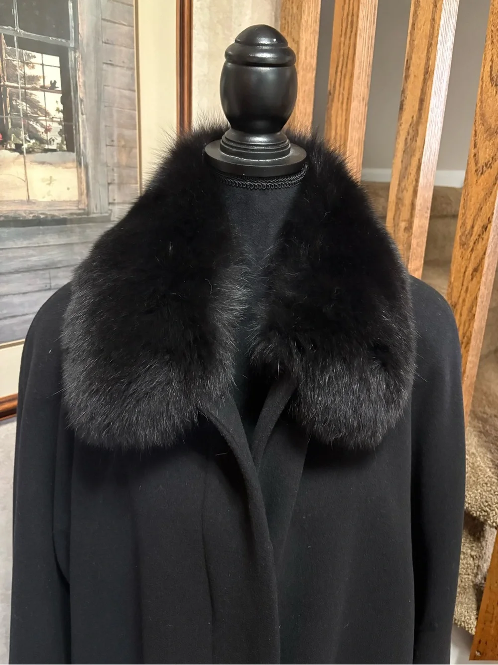 Black Long Trench Coat with Fur Collar